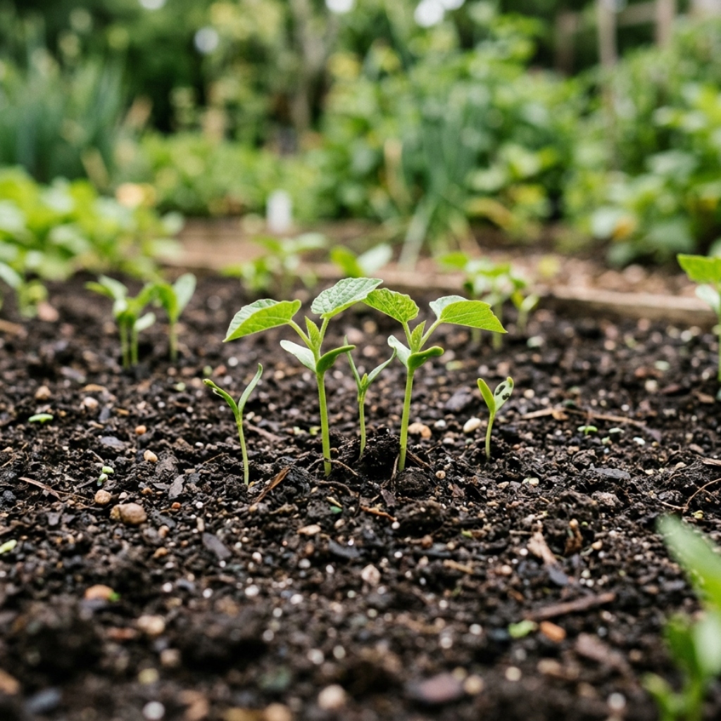Indian agricultural seedlings growing in rich soil